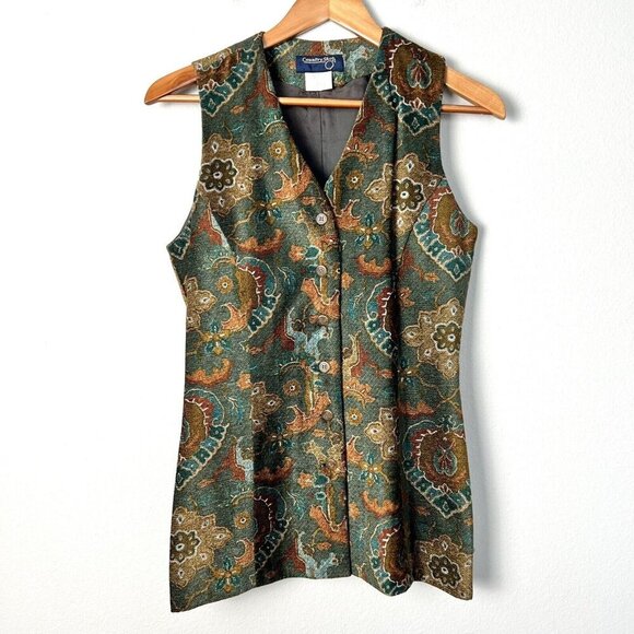 Vintage Brocade Cottage Vest Academia Preppy‎ Size Small - Picture 1 of 8